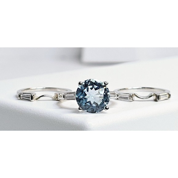Vintage 925 Avon Blue Topaz & CZ Engagement Set SZ 4.75 - Picture 2 of 8